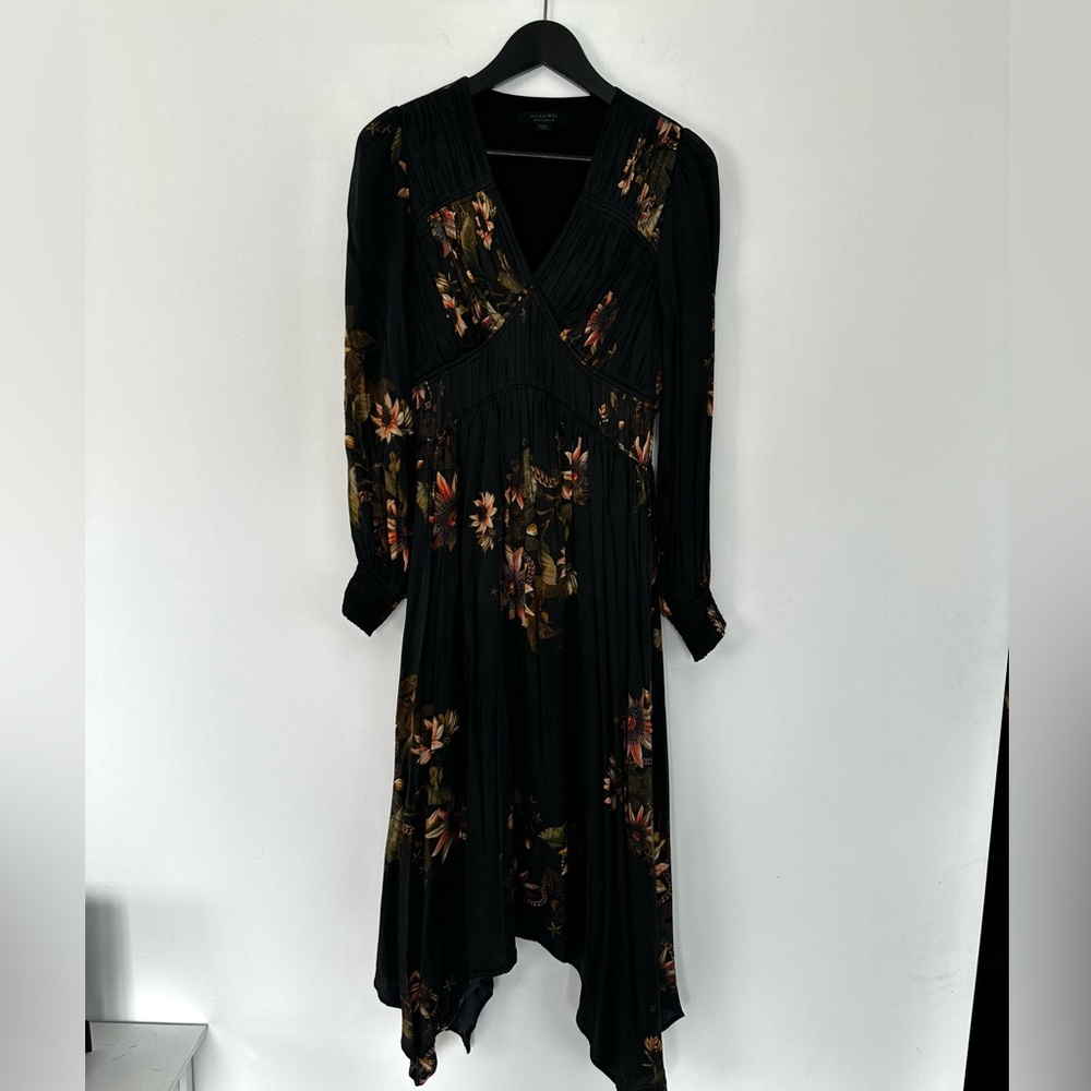All Saints Black Floral Midi Dress - Picture 6 of 10